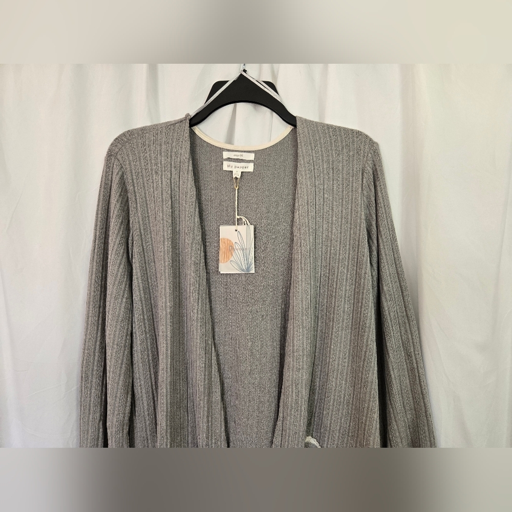 Blu Pepper Cozy Life Ribbed Gray Cardigan NWT. Size L - Picture 2 of 9